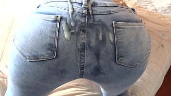 A mommy discovers her stepson draining in her lingerie and consents to him orgasming on her butt-cheeks thru her denim